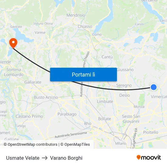 Usmate Velate to Varano Borghi map