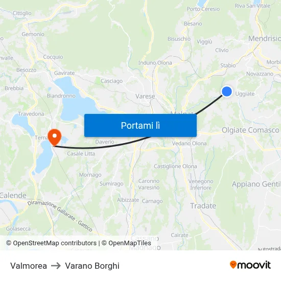 Valmorea to Varano Borghi map