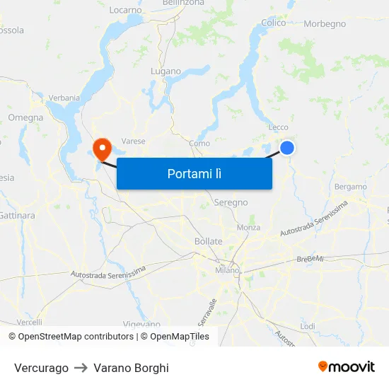 Vercurago to Varano Borghi map