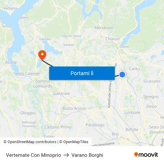 Vertemate Con Minoprio to Varano Borghi map