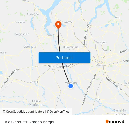 Vigevano to Varano Borghi map