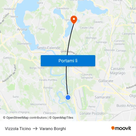 Vizzola Ticino to Varano Borghi map
