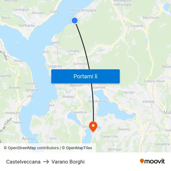 Castelveccana to Varano Borghi map