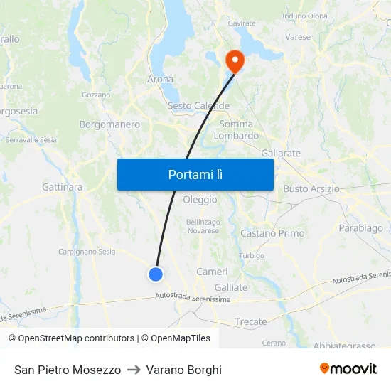 San Pietro Mosezzo to Varano Borghi map