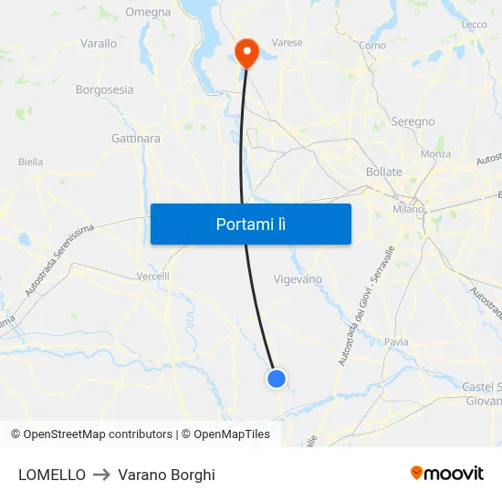 LOMELLO to Varano Borghi map