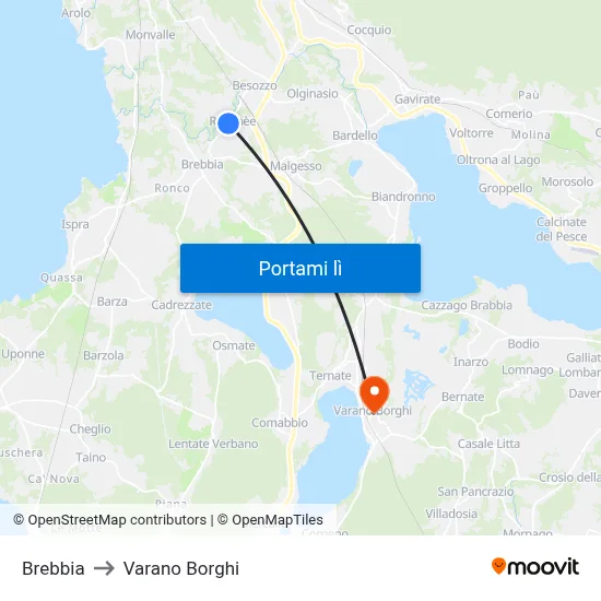 Brebbia to Varano Borghi map