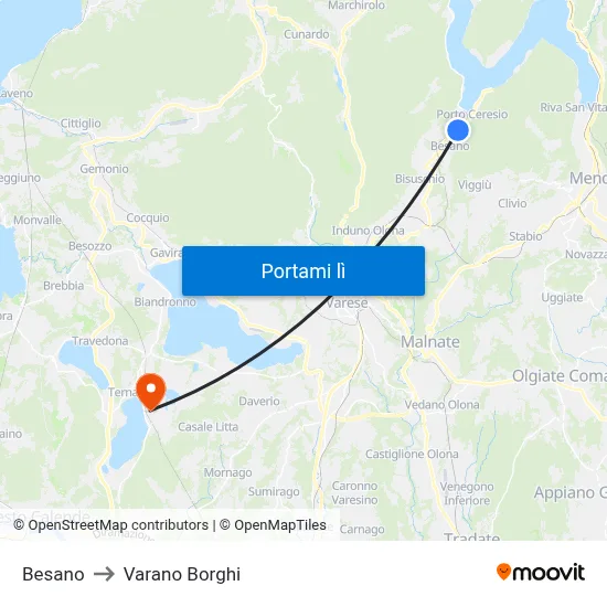 Besano to Varano Borghi map
