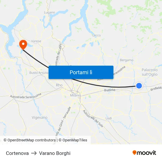 Cortenova to Varano Borghi map