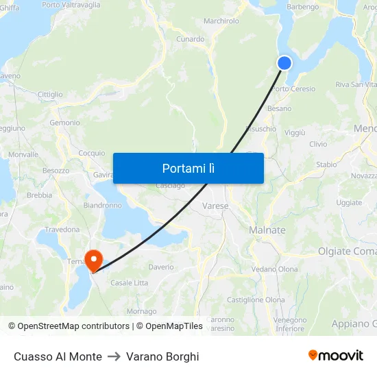 Cuasso Al Monte to Varano Borghi map