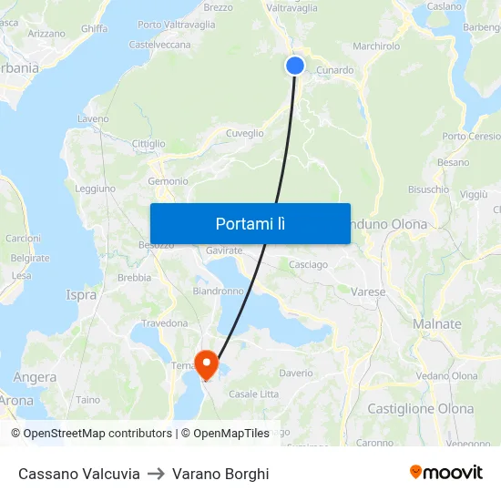 Cassano Valcuvia to Varano Borghi map
