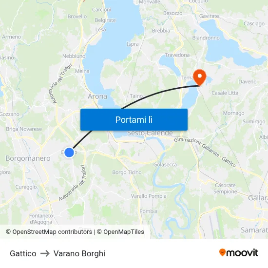 Gattico to Varano Borghi map