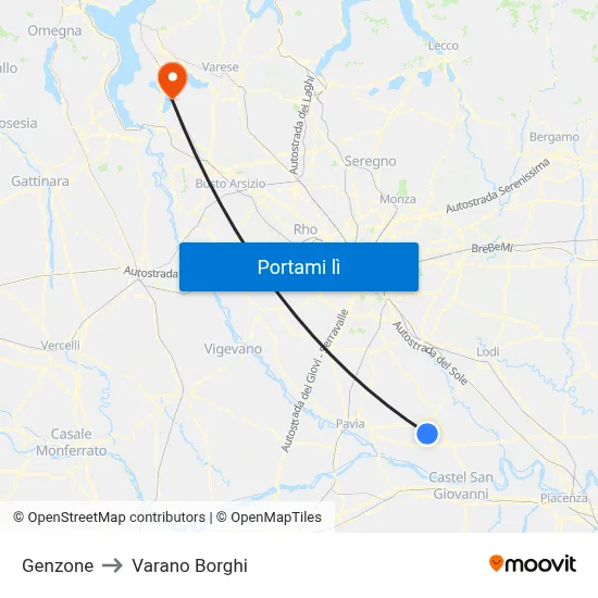 Genzone to Varano Borghi map
