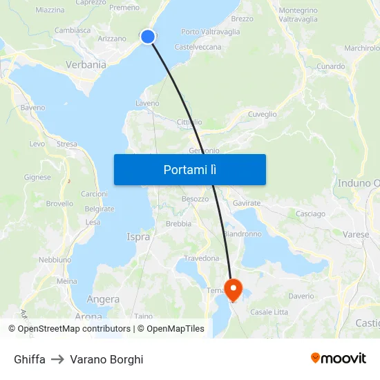 Ghiffa to Varano Borghi map