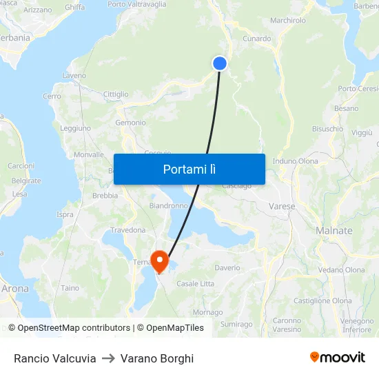 Rancio Valcuvia to Varano Borghi map