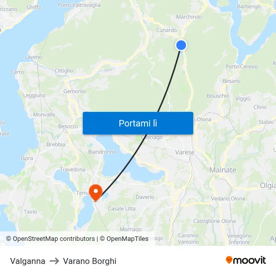 Valganna to Varano Borghi map