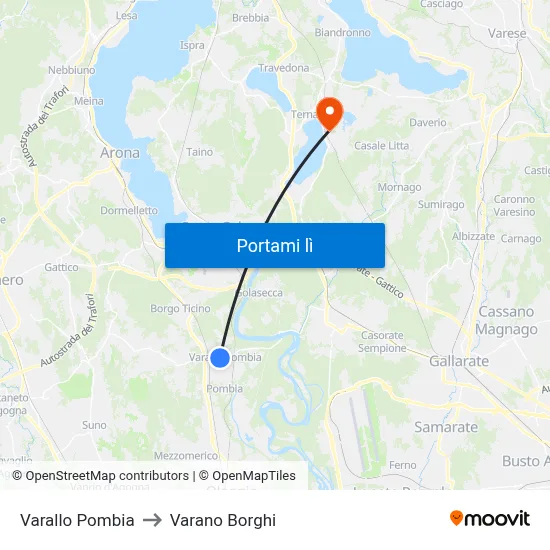 Varallo Pombia to Varano Borghi map