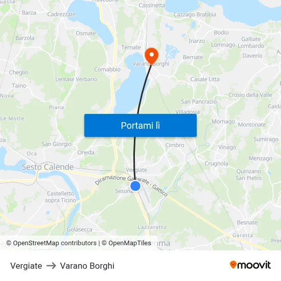Vergiate to Varano Borghi map