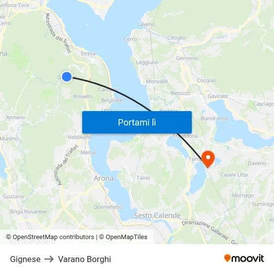 Gignese to Varano Borghi map