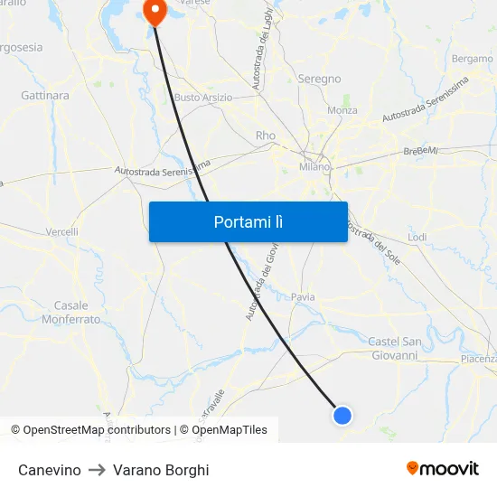 Canevino to Varano Borghi map