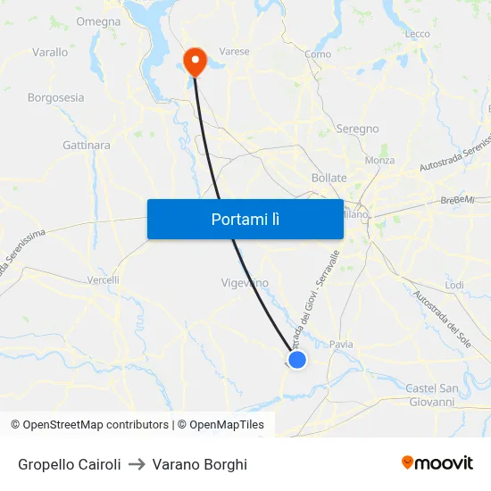 Gropello Cairoli to Varano Borghi map