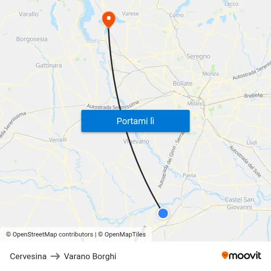 Cervesina to Varano Borghi map