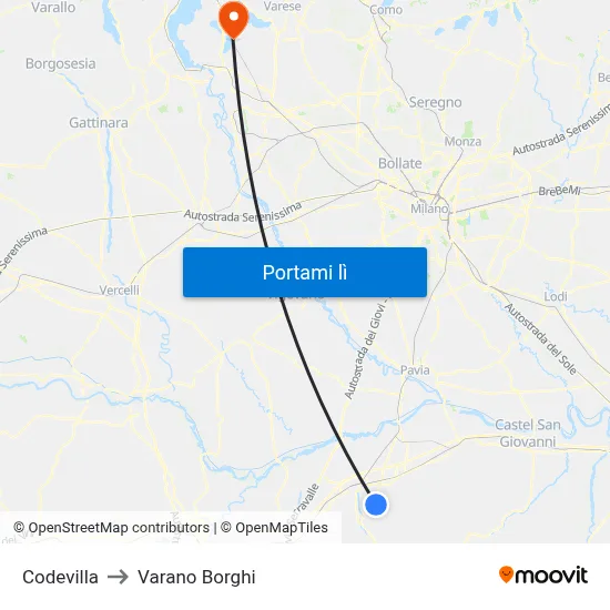 Codevilla to Varano Borghi map