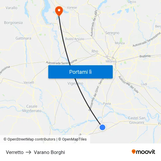 Verretto to Varano Borghi map