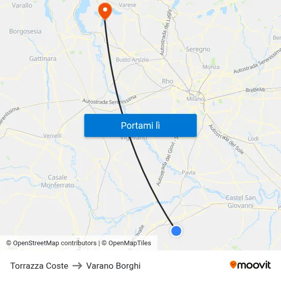 Torrazza Coste to Varano Borghi map