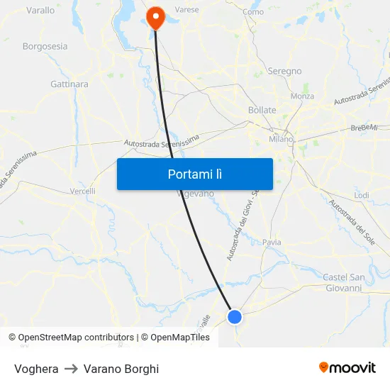 Voghera to Varano Borghi map