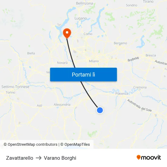 Zavattarello to Varano Borghi map