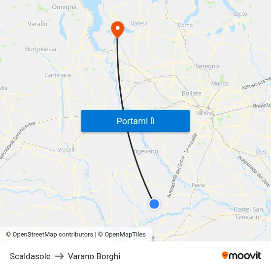 Scaldasole to Varano Borghi map