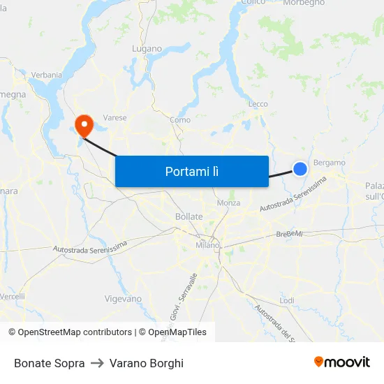 Bonate Sopra to Varano Borghi map