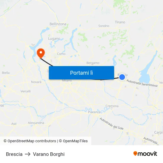 Brescia to Varano Borghi map