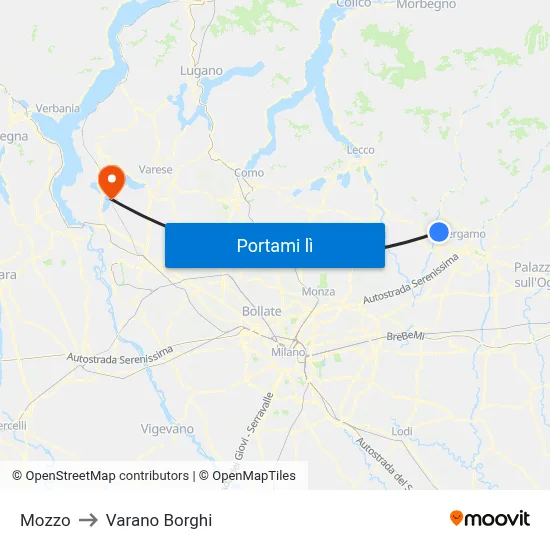 Mozzo to Varano Borghi map