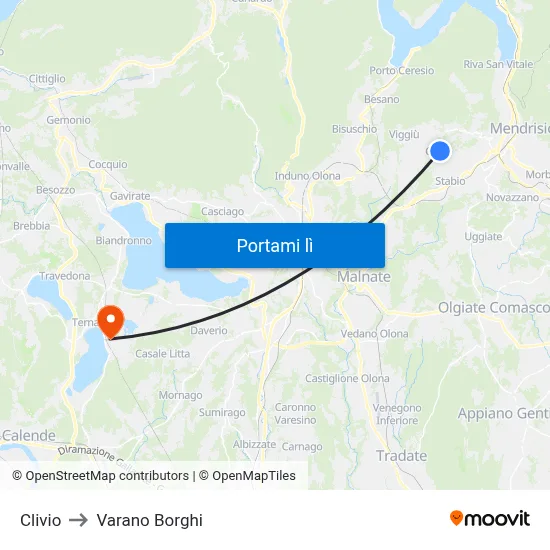 Clivio to Varano Borghi map