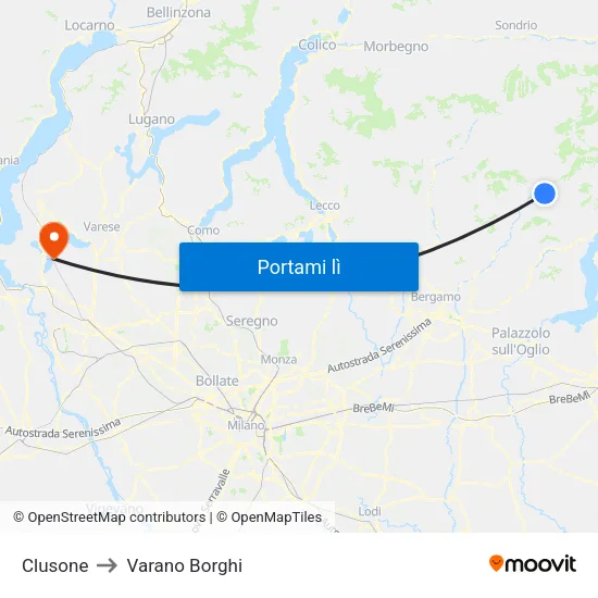 Clusone to Varano Borghi map