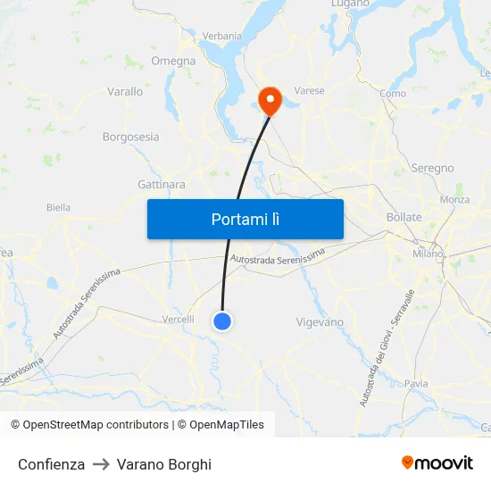 Confienza to Varano Borghi map