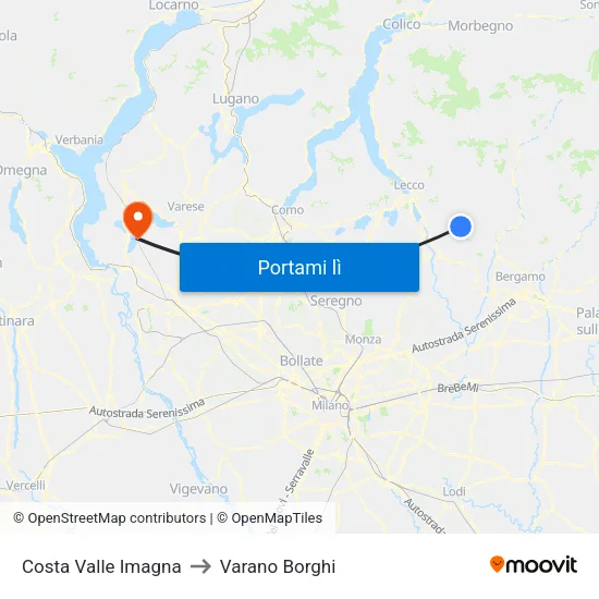 Costa Valle Imagna to Varano Borghi map
