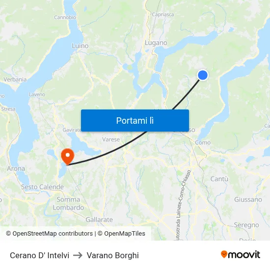 Cerano D' Intelvi to Varano Borghi map