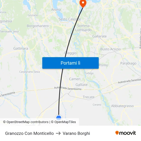 Granozzo Con Monticello to Varano Borghi map