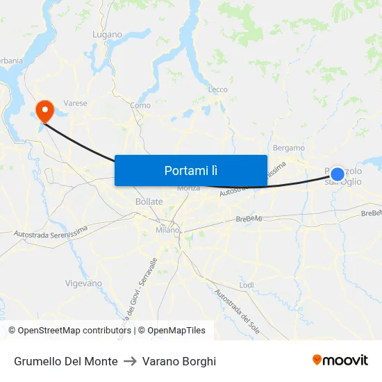 Grumello Del Monte to Varano Borghi map