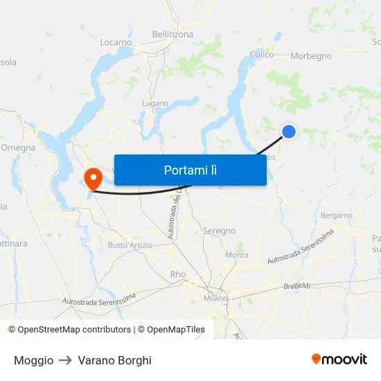 Moggio to Varano Borghi map