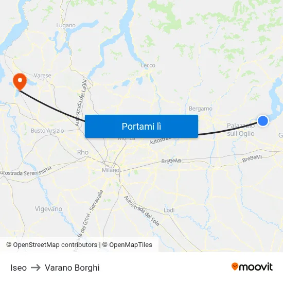 Iseo to Varano Borghi map