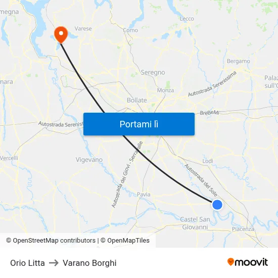 Orio Litta to Varano Borghi map