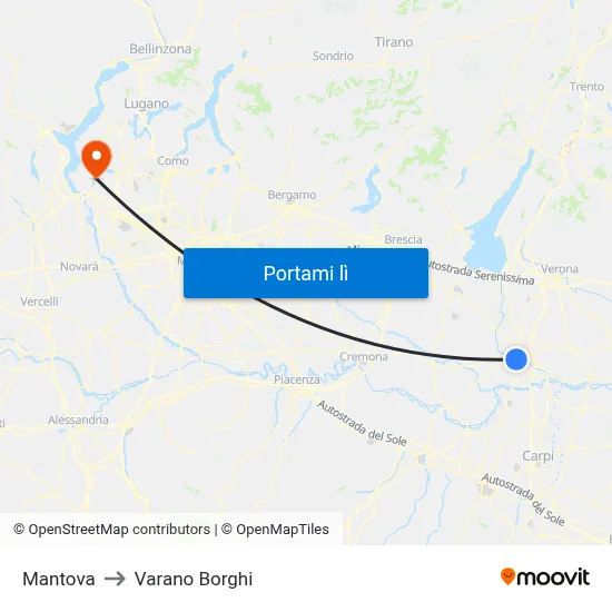 Mantova to Varano Borghi map