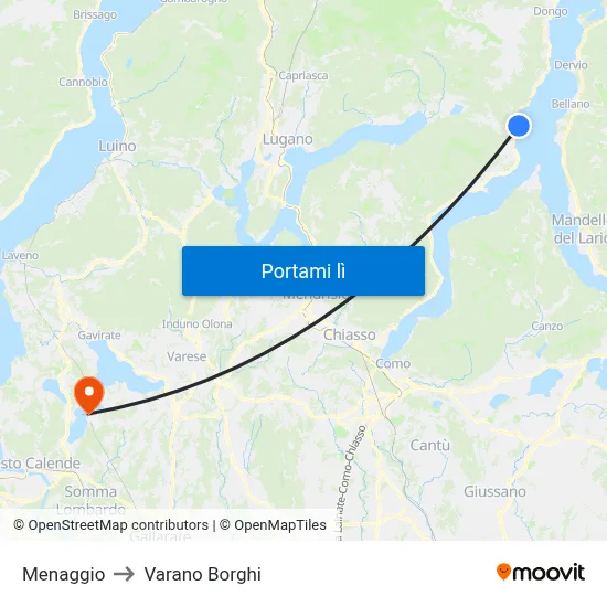 Menaggio to Varano Borghi map