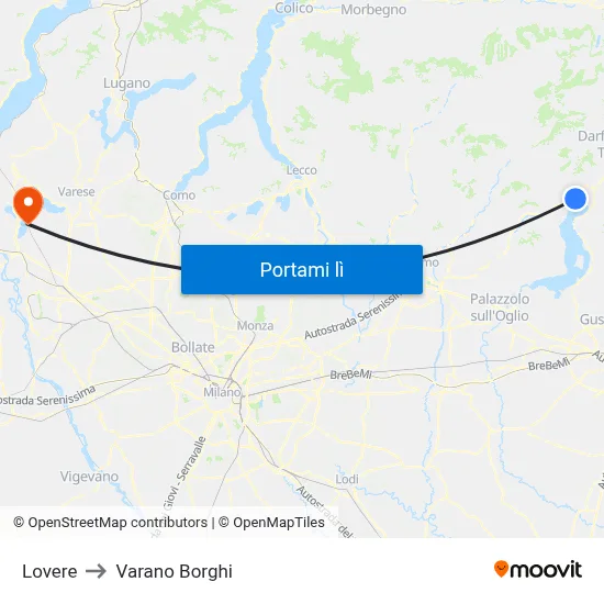 Lovere to Varano Borghi map