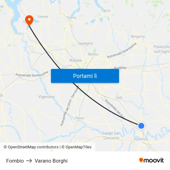 Fombio to Varano Borghi map