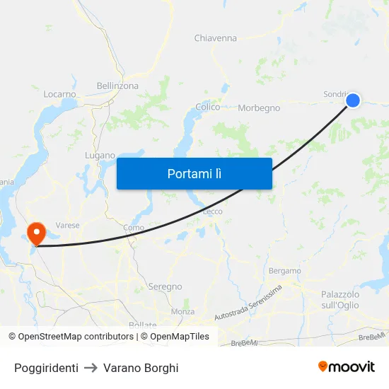 Poggiridenti to Varano Borghi map