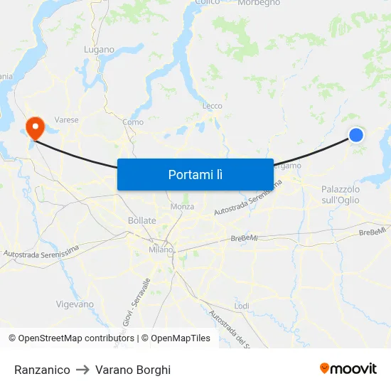 Ranzanico to Varano Borghi map